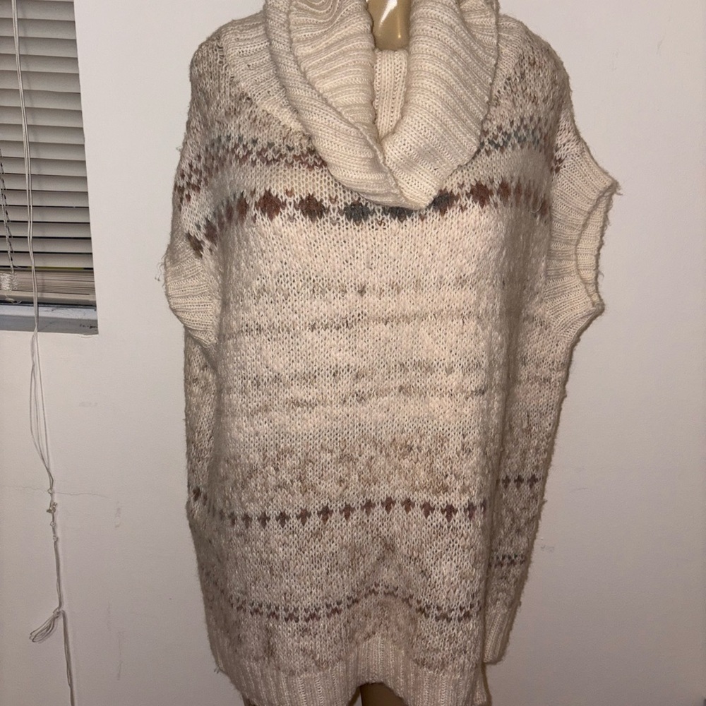 Free People Ivory Cowl Neck Knit Pullover Sweater Size L - Picture 1 of 6